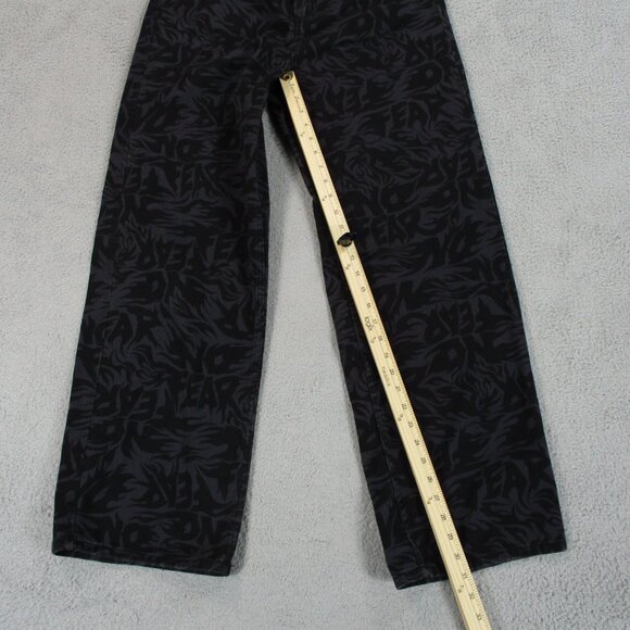 H&M No Fear Pants Womens 8 Black Wide Leg Loose Fit Twill All Over Print 29 x 31 - Picture 13 of 16
